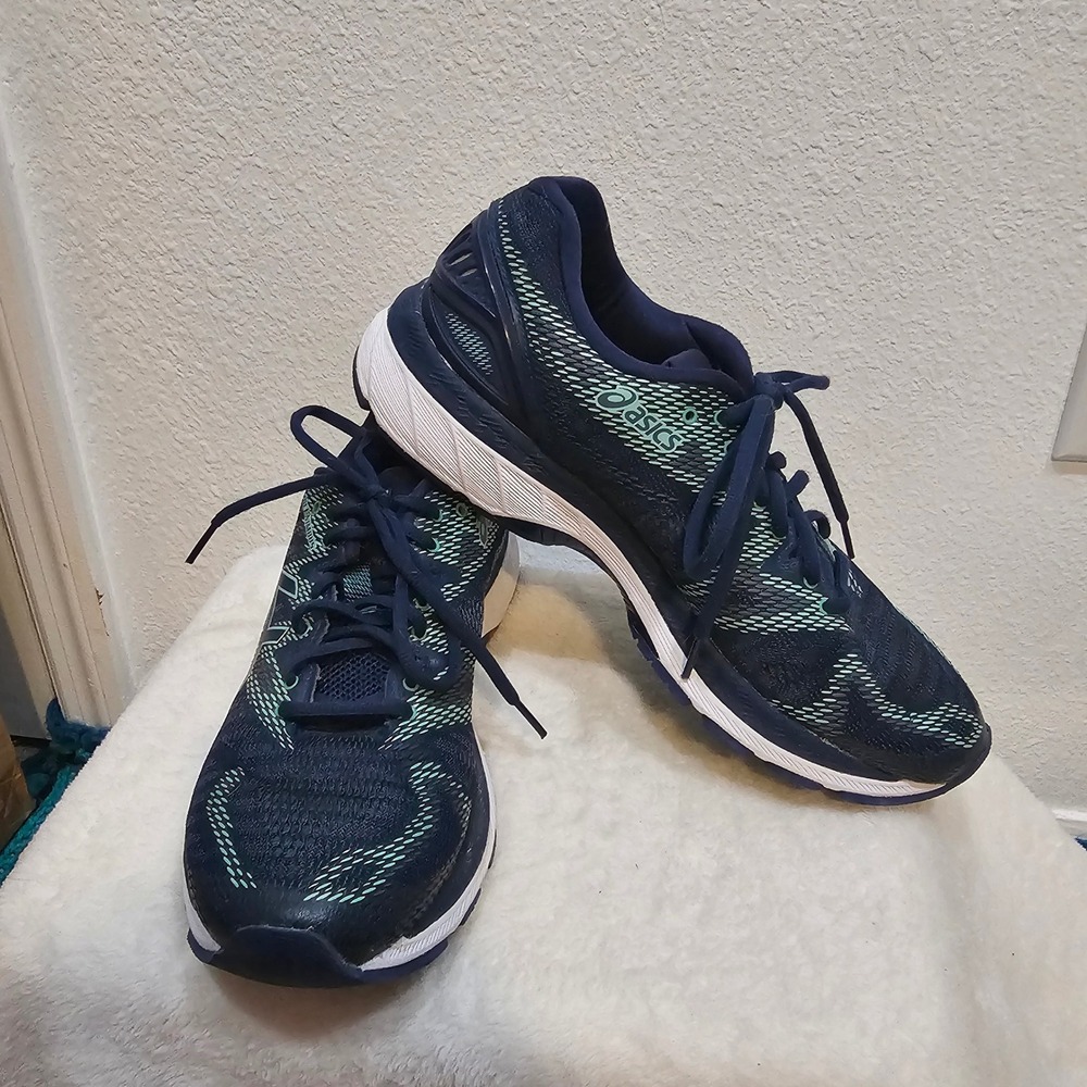 Asics Gel Nimbus 20 Navy Blue Mint Green Running Shoes T850N Womens 10.5